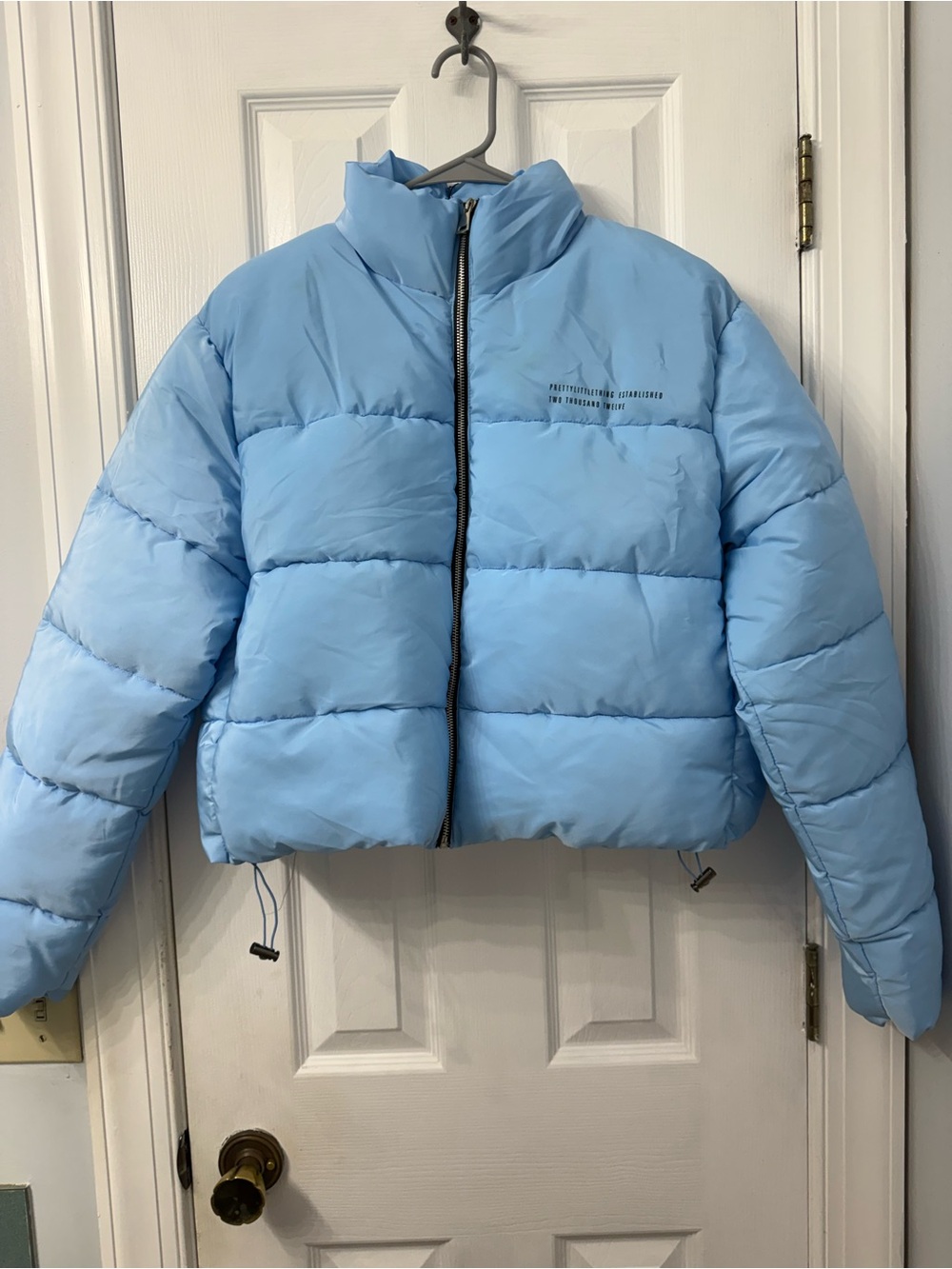 PrettyLittleThing Light Blue Cropped Puffer Jacket for Kids